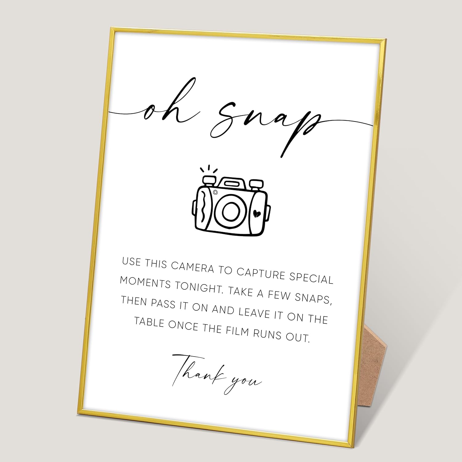 Gold Frame Wedding Camera Sign Stand - Capture Memories in Style