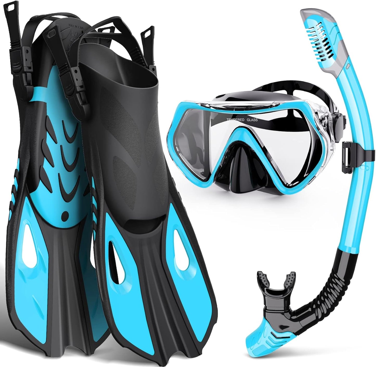 Panoramic View Snorkel Set with Adjustable Fins for Adults