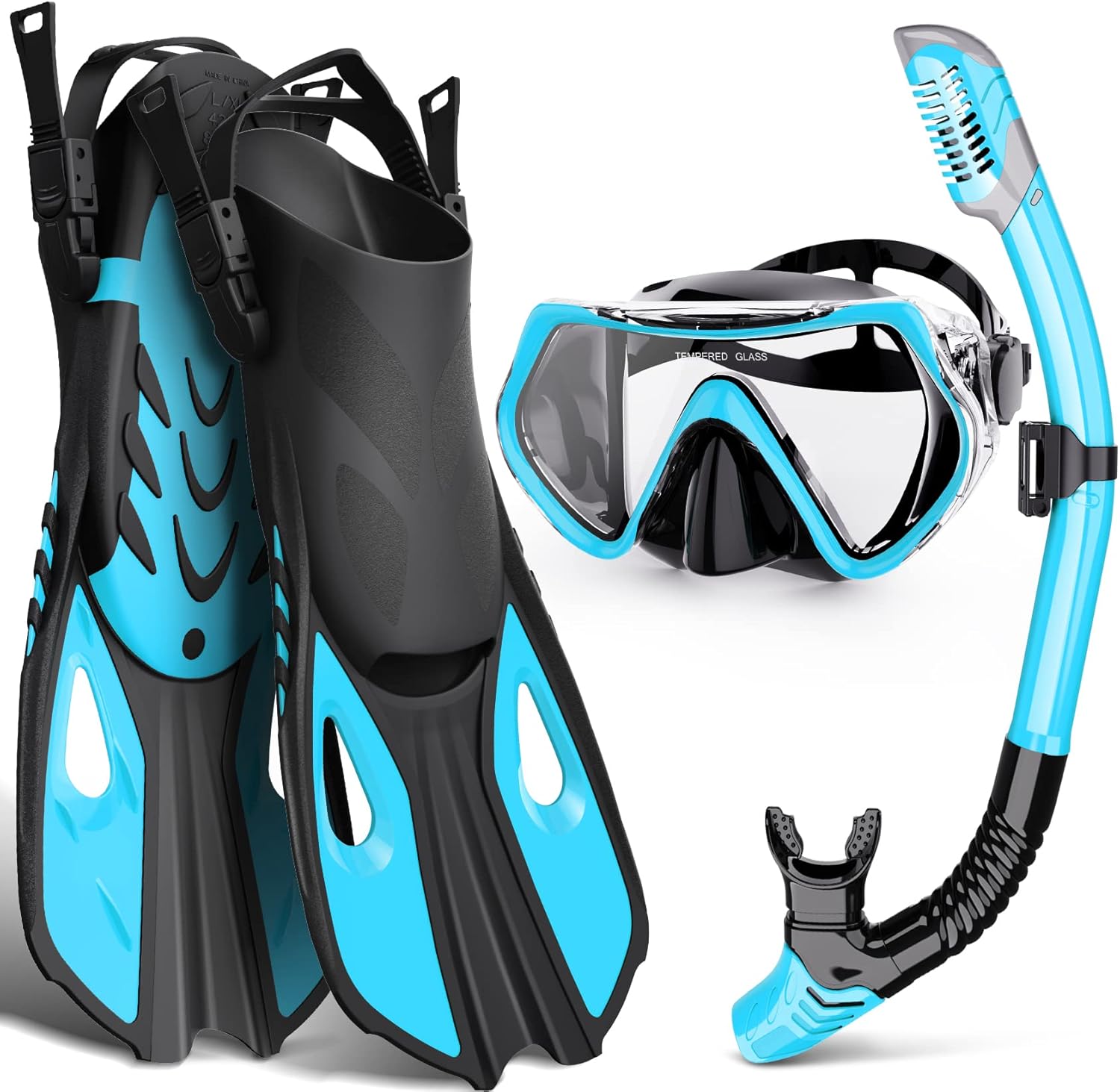Panoramic View Snorkel Set with Adjustable Fins for Adults