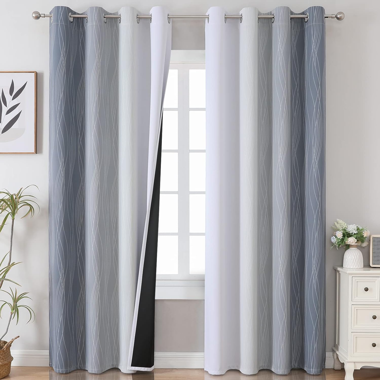 Ombre Blackout Curtains Set for Bedroom and Living Room Decor