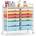 Rolling Storage Cart with 12 Drawers - Wooden Tabletop Organizer