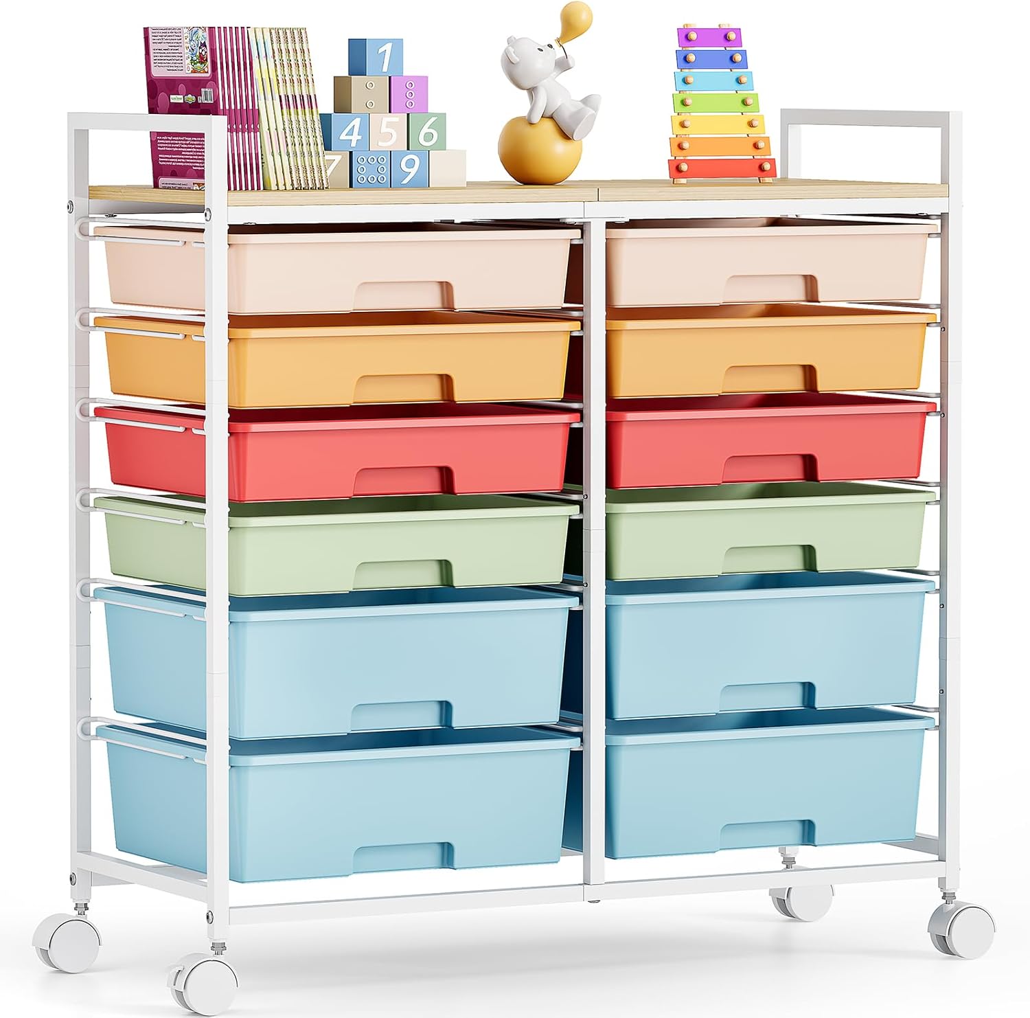 Rolling Storage Cart with 12 Drawers for Craft and Office Use