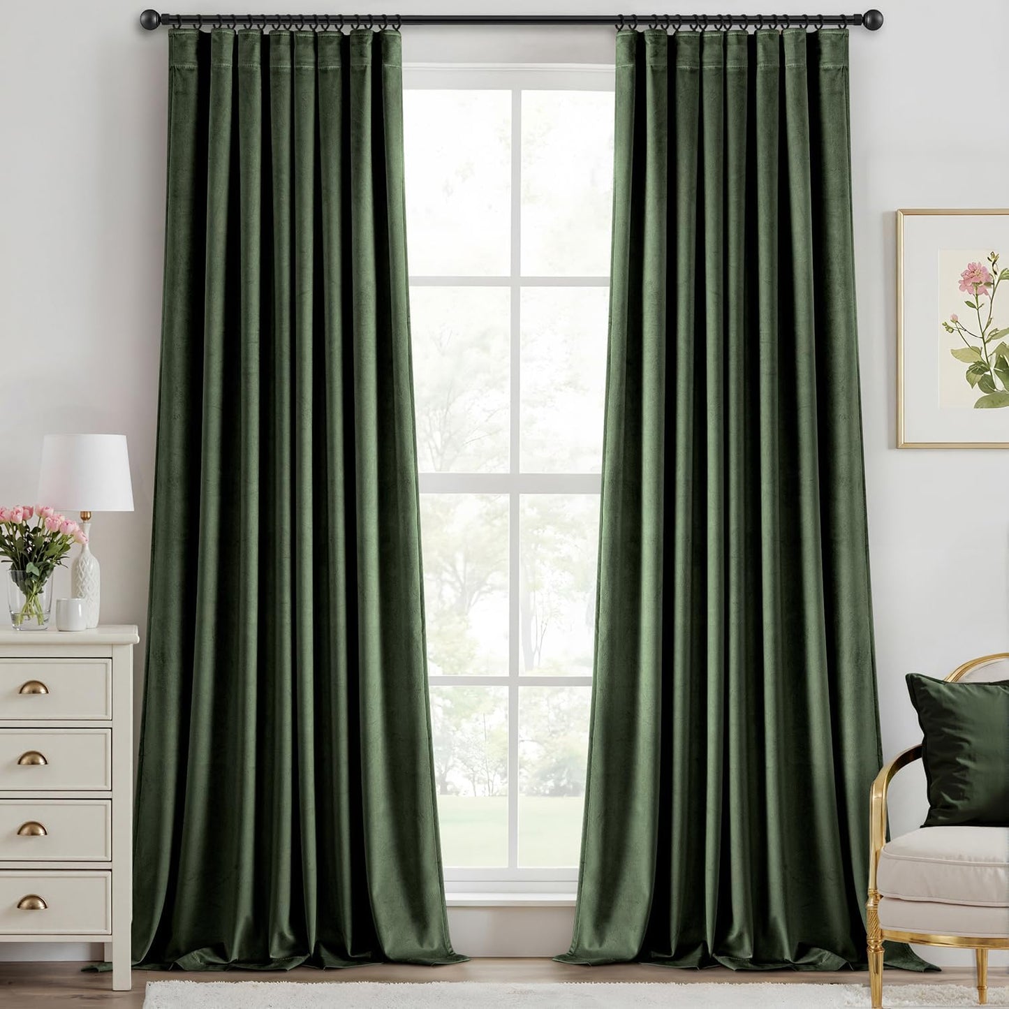 Olive Green Velvet Curtains for Bedroom Living Room 84 in