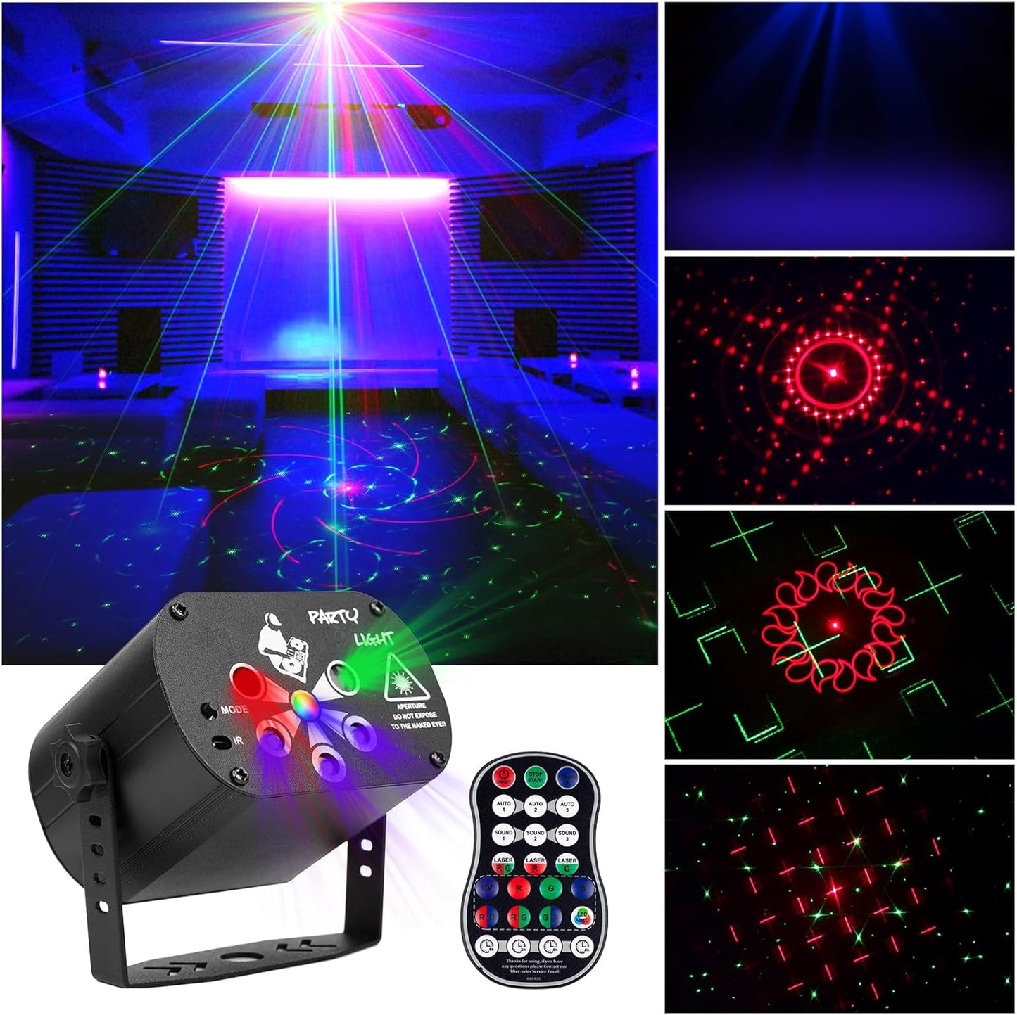 RGB Laser Disco Light w/ Remote Control - 60 Patterns