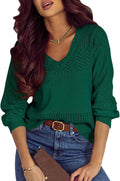 SHEWIN Women's Casual Long Sleeve V Neck Sweater for Relaxed Looks