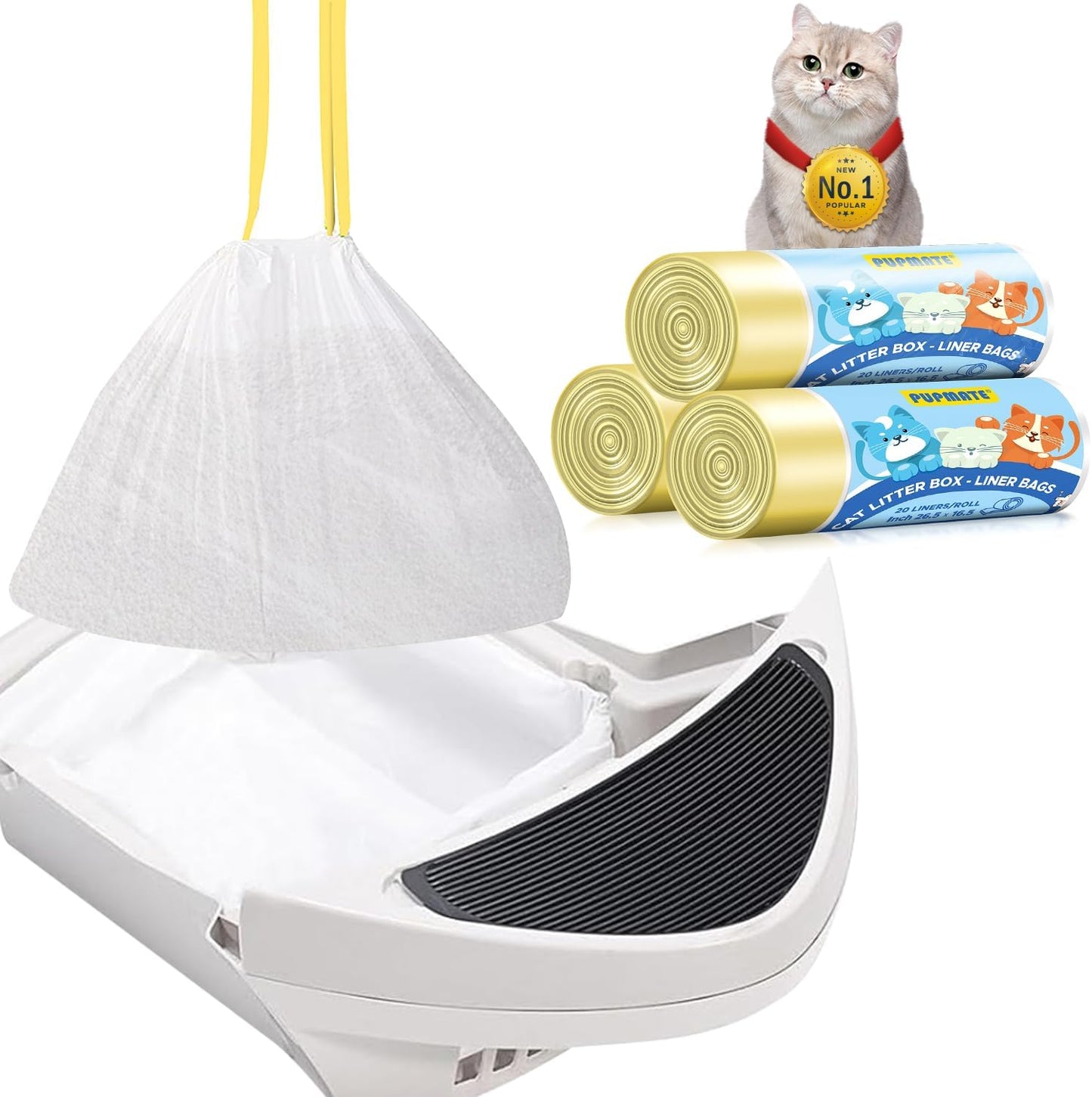 60 PUPMATE Heavy Duty Cat Litter Box Liners - Compatible with Litter-Robot - Easy Waste Disposal!