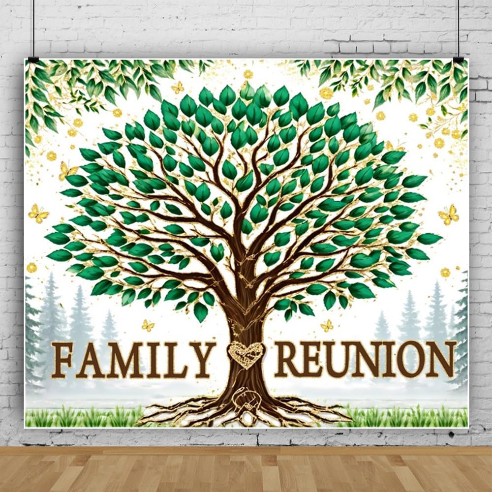 Family Reunion Backdrop 10x8ft Green Family Tree Photography
