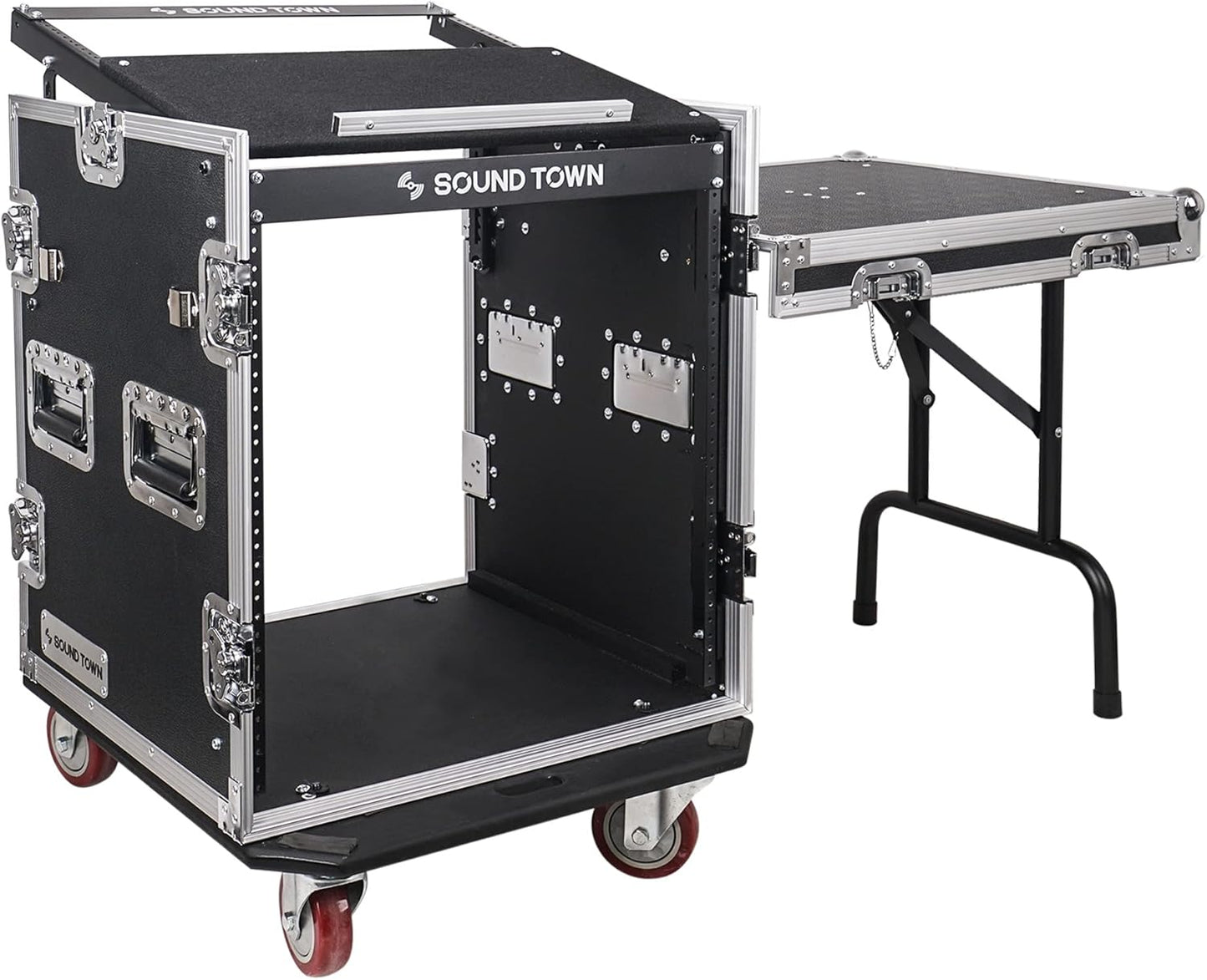Sound Town Enhanced 12U PA DJ Rack Case with Slant Mixer Top