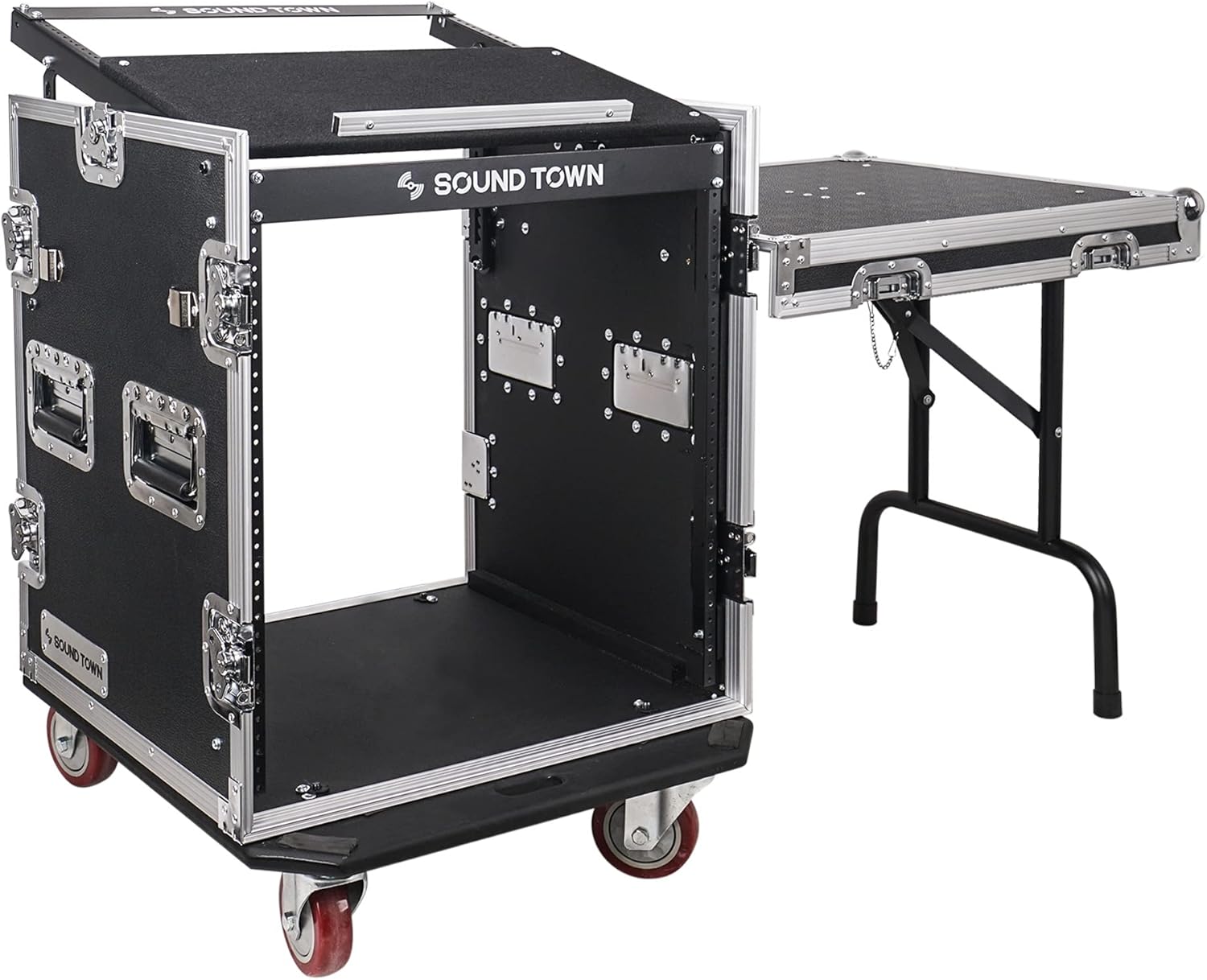 Sound Town Enhanced 12U PA DJ Rack Case with Slant Mixer Top