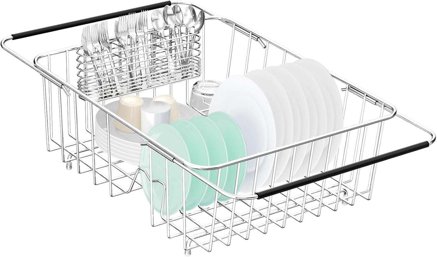 Large Dish Drainer Rack in Sink Adjustable 304 Stainless Steel