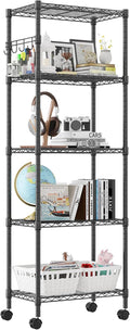 Homdox 5 Tier Wire Shelving Unit on Wheels - Adjustable Heavy Duty