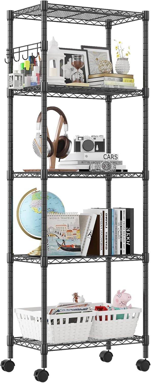 Homdox 5 Tier Wire Shelving Unit on Wheels for Versatile Storage