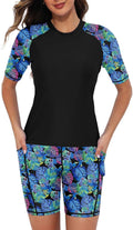Tournesol Women's Two Piece Rash Guard Short Sleeve Swim