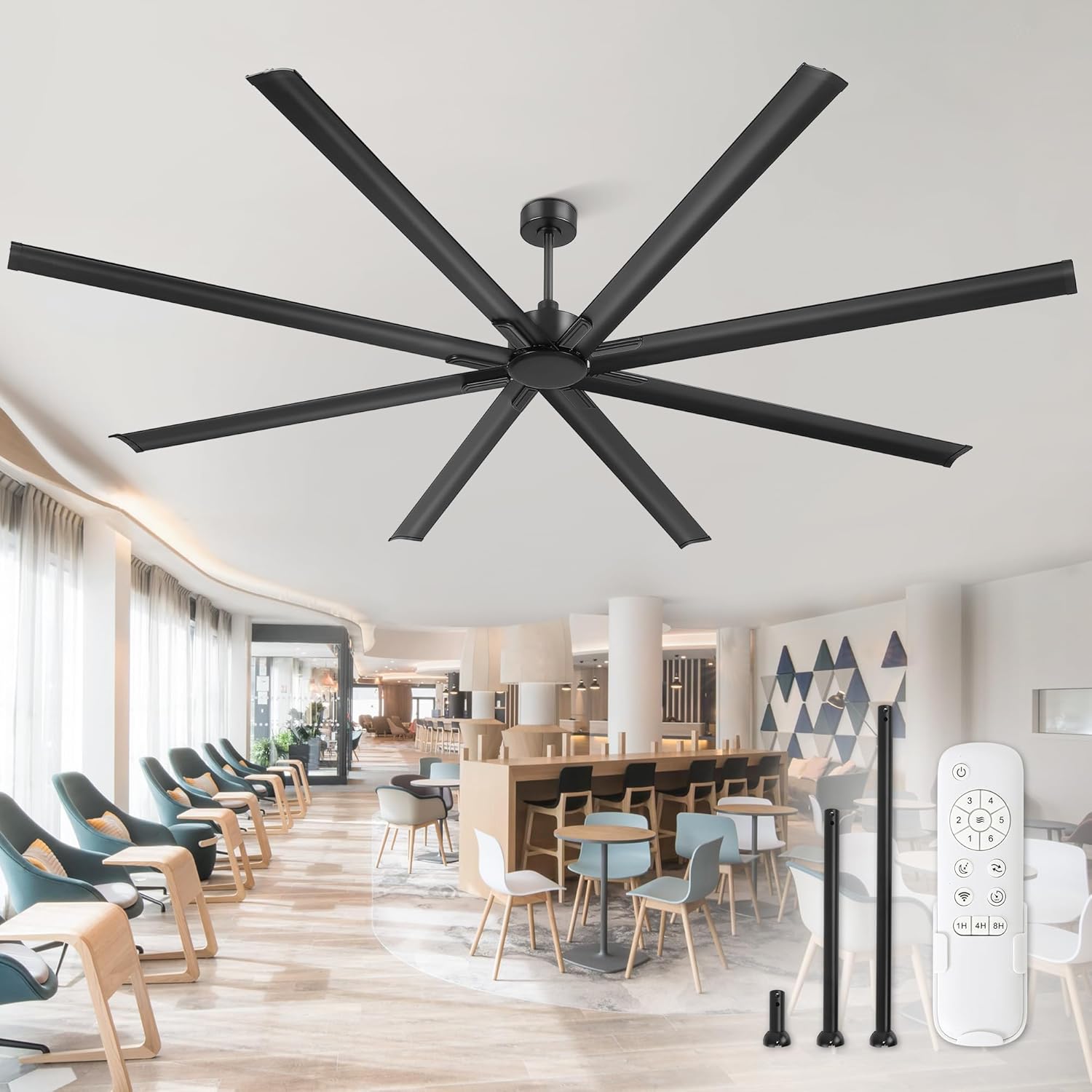 108 Inch Large Ceiling Fan with Remote for Outdoor Spaces