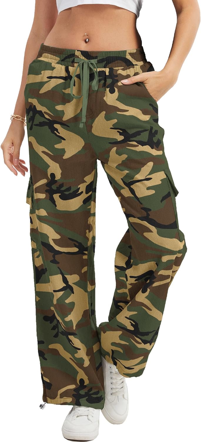 Camo Pants Women High Waisted Wide Leg Casual Y2K Style