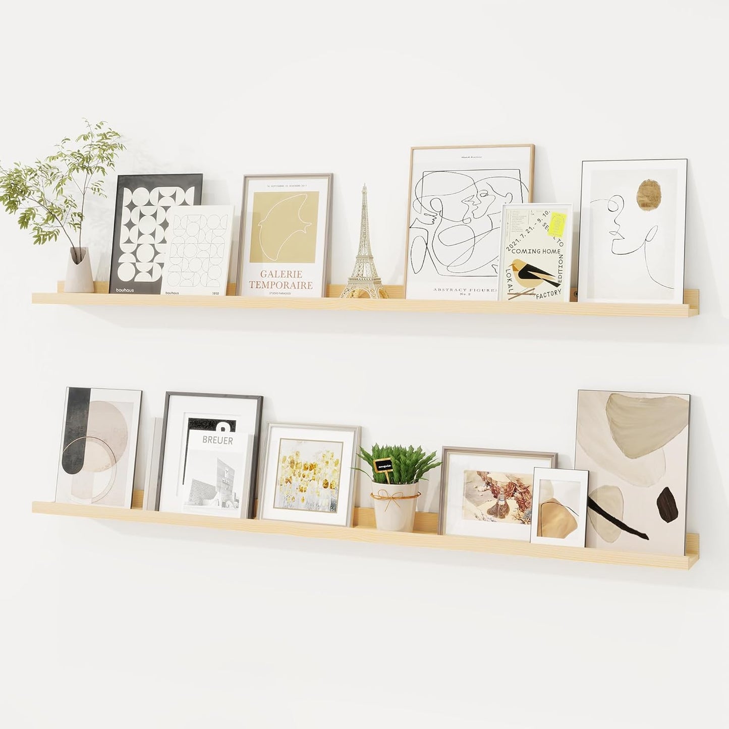 Picture Ledge Shelf Set of 2, Solid Pine Wood 48 in for Kids