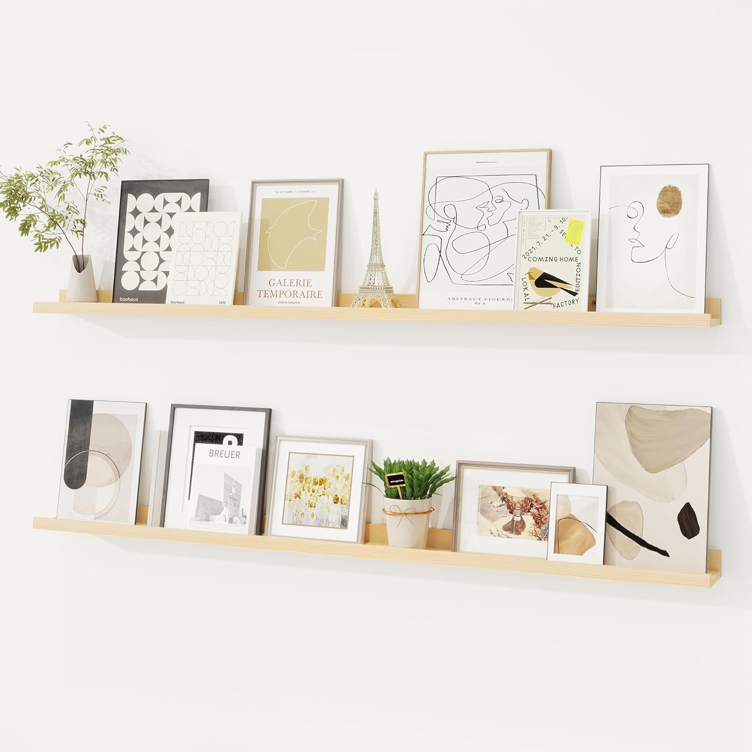 Picture Ledge Shelf Set of 2, Solid Pine Wood 48 in for Kids