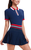 Tennis Skirt Sets for Women Zipper Color Block High
