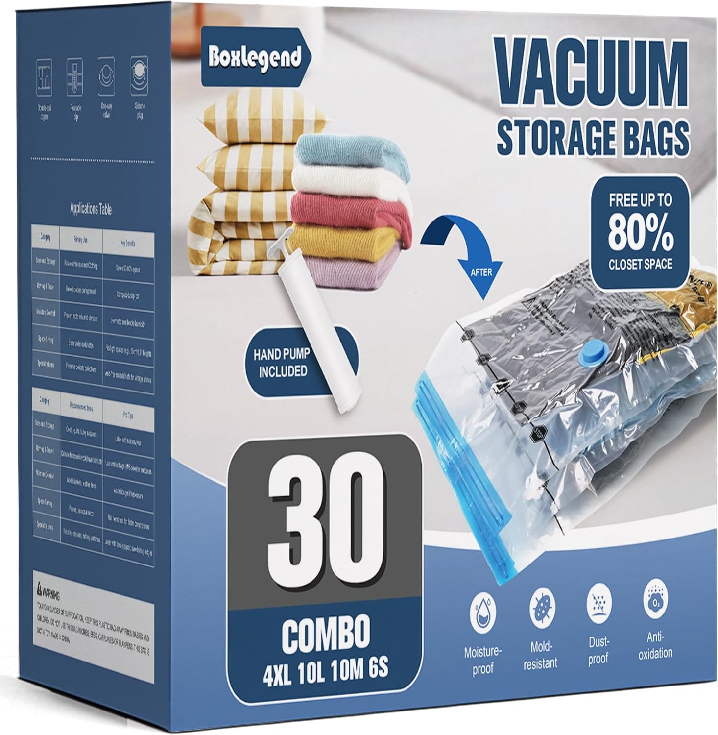 BoxLegend Vacuum Storage Bags with Hand Pump for Space Saving