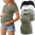 Women's Maternity Crew Neck Tee 4-Pack - Soft Cotton Stretch Huukeay