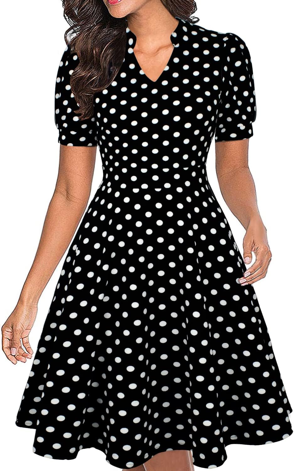 Mokayee Womens Summer Short Puff Sleeve Fit and Flare Dress