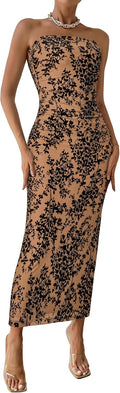 Summer Maxi Tube Dress Strapless Bodycon Floral Side Slit - Elegant