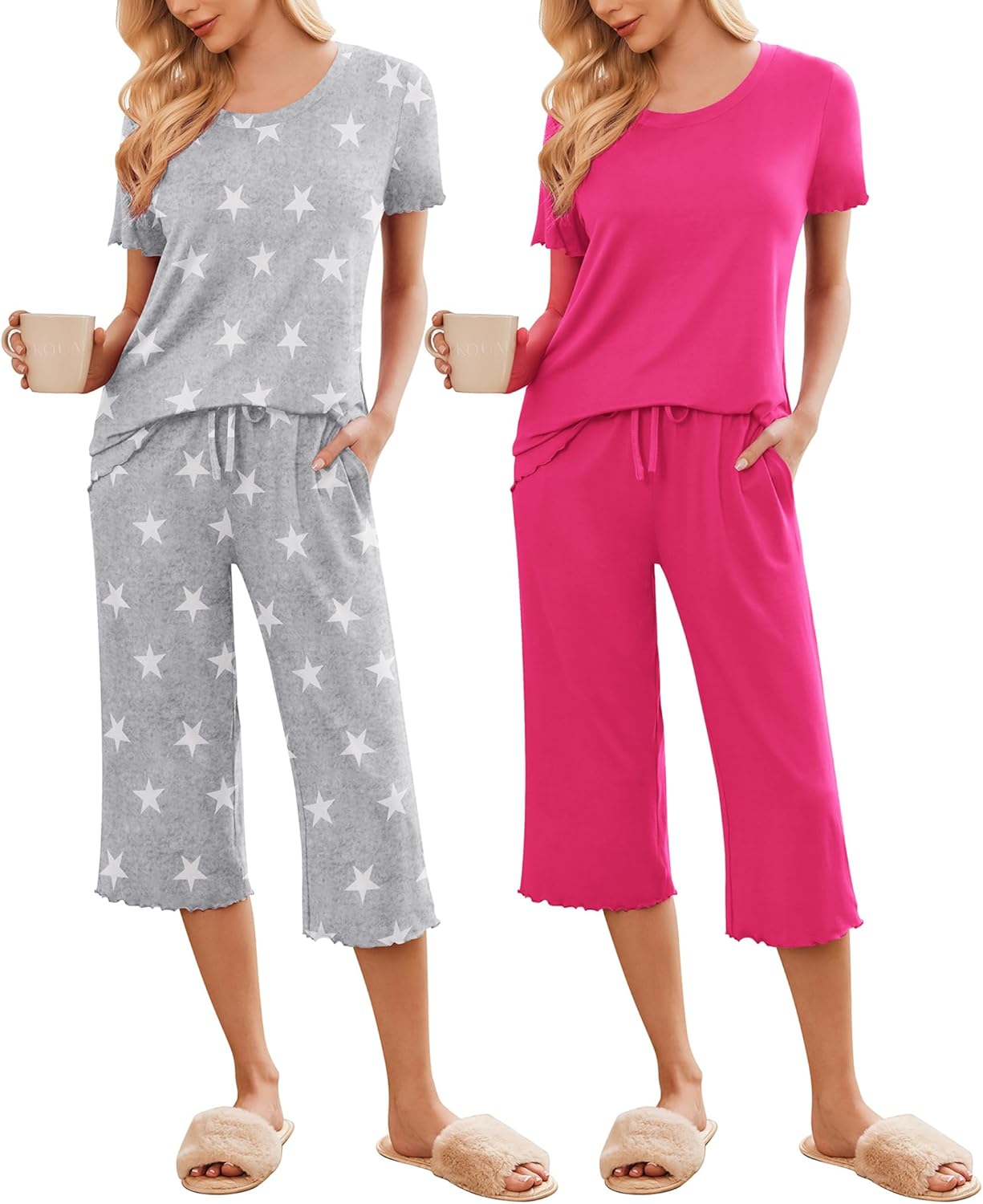 Ekouaer Women's Pajamas Set: Soft Capri Pants Sleepwear
