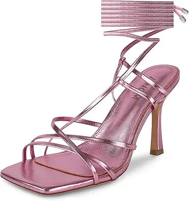 ISNOM Lace Up Heels Sandals for Women with Stiletto Design