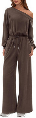 Long Sleeve Off Shoulder Jumpsuit for Women - Flowy Wide Leg
