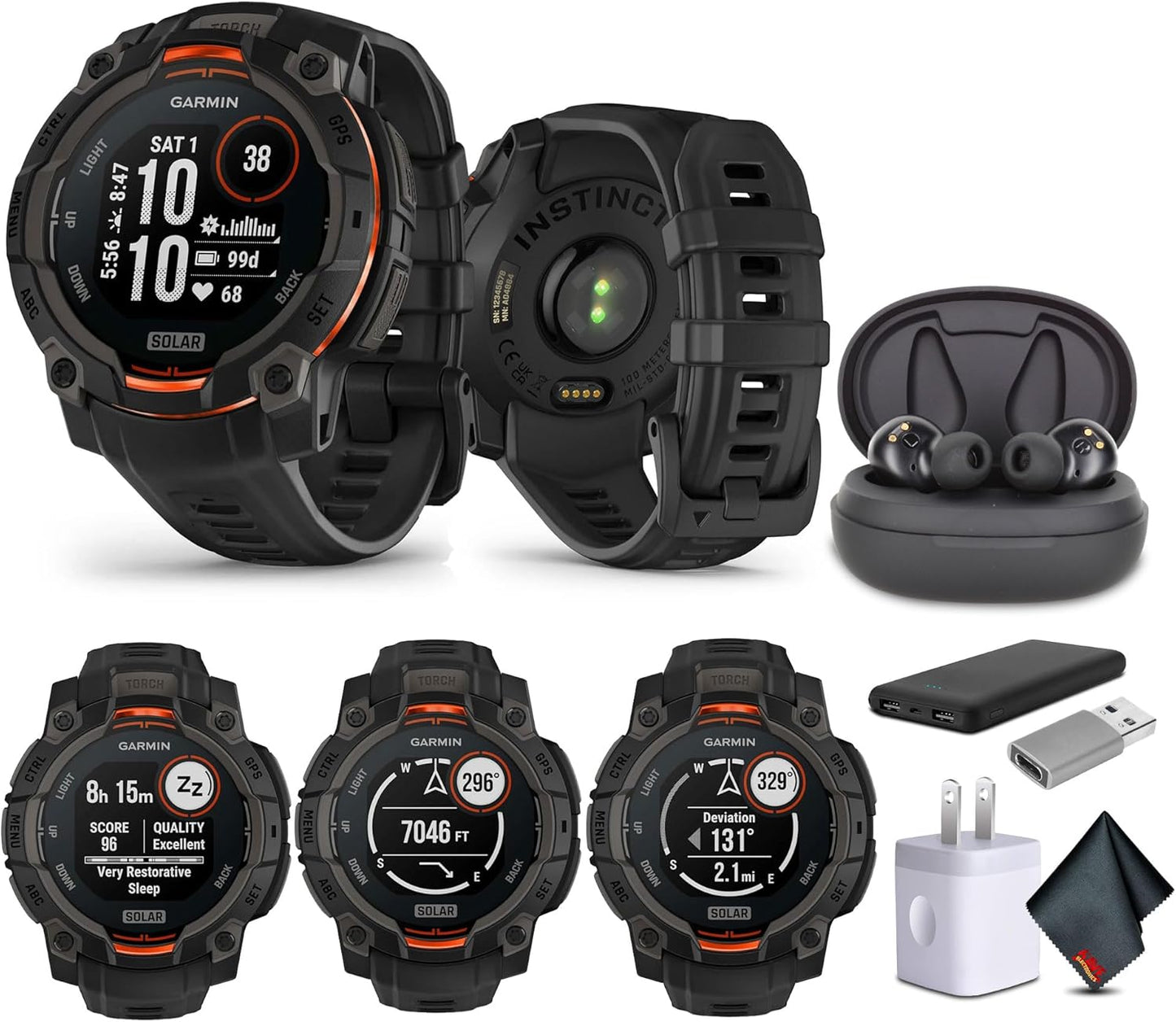 Garmin Instinct 3 Tactical Smart Watch Bundle for Outdoor Adventures