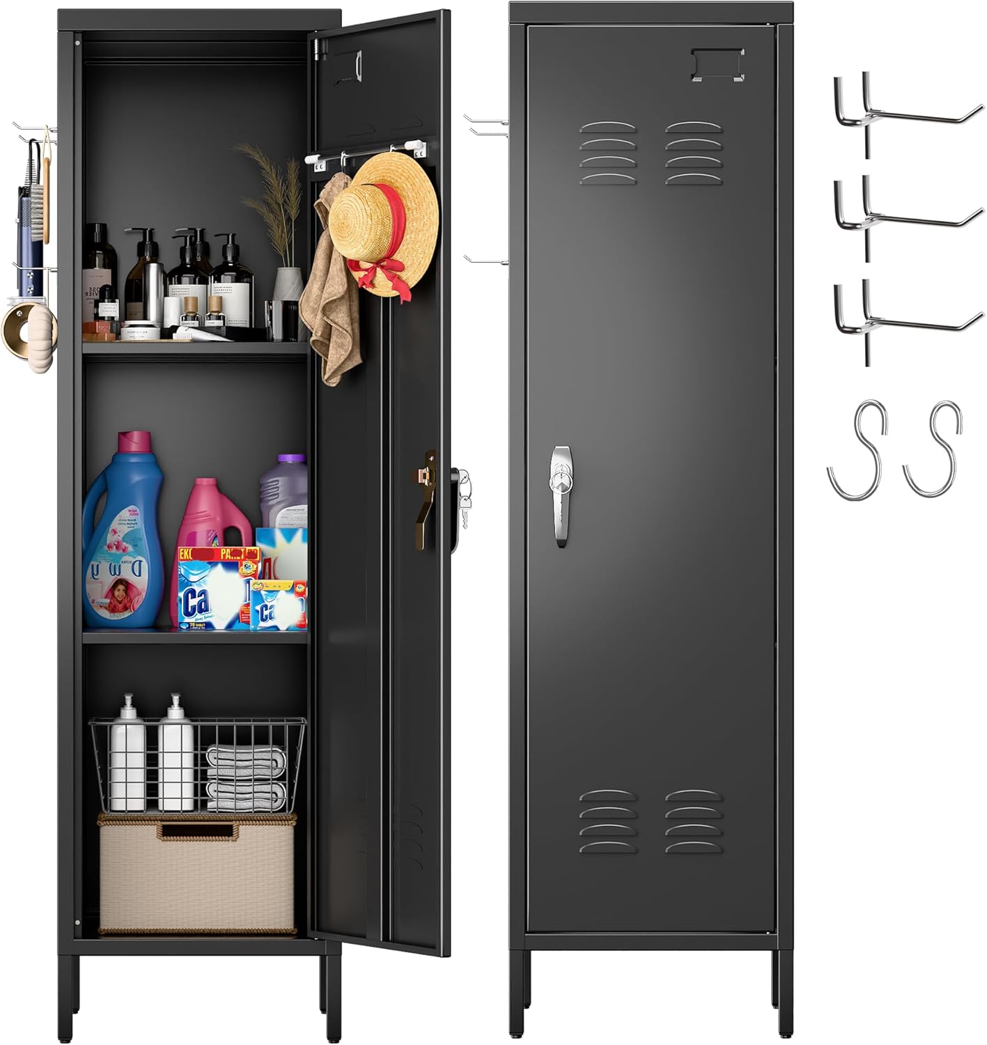 Aobabo Metal Locker with Towel Rack and Pegboards for Storage
