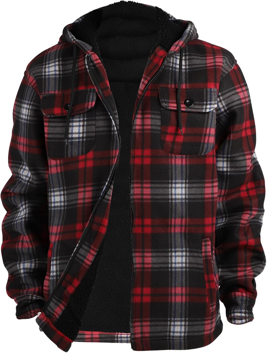 Facitisu Hoodies for Men Sherpa Lined Heavyweight Flannel Jackets