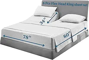 Flex Head King Sheets Sets for Adjustable Beds - 4 Pcs Set