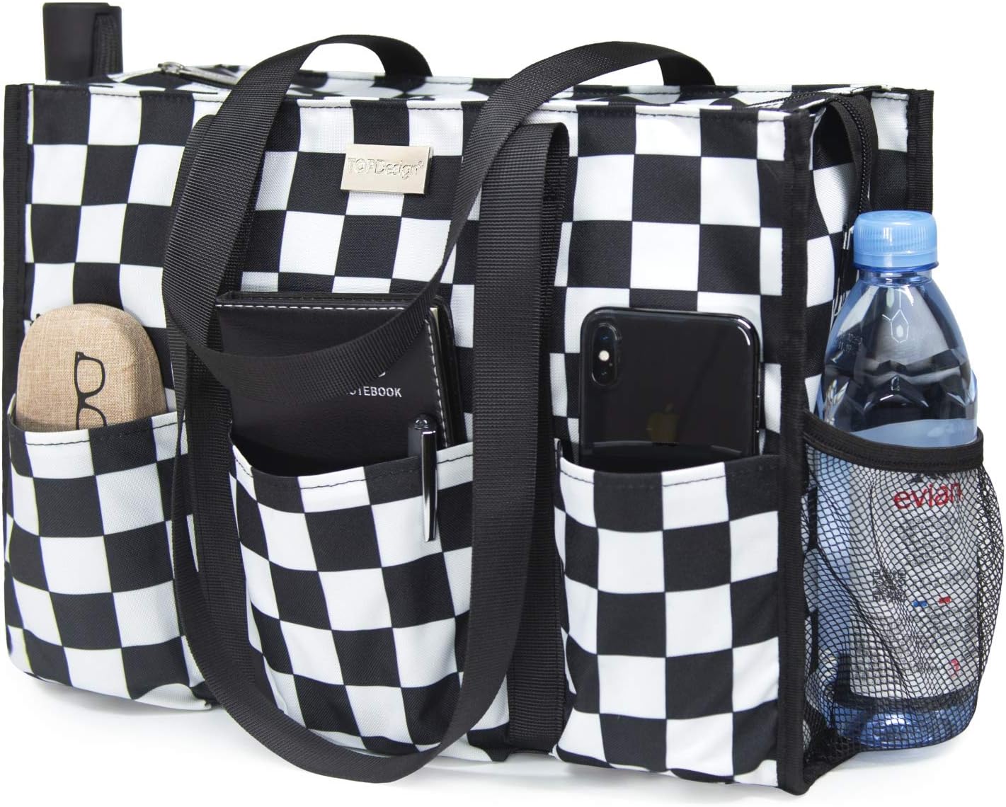 Utility Water Resistant Tote Bag with 13 Pockets for Women