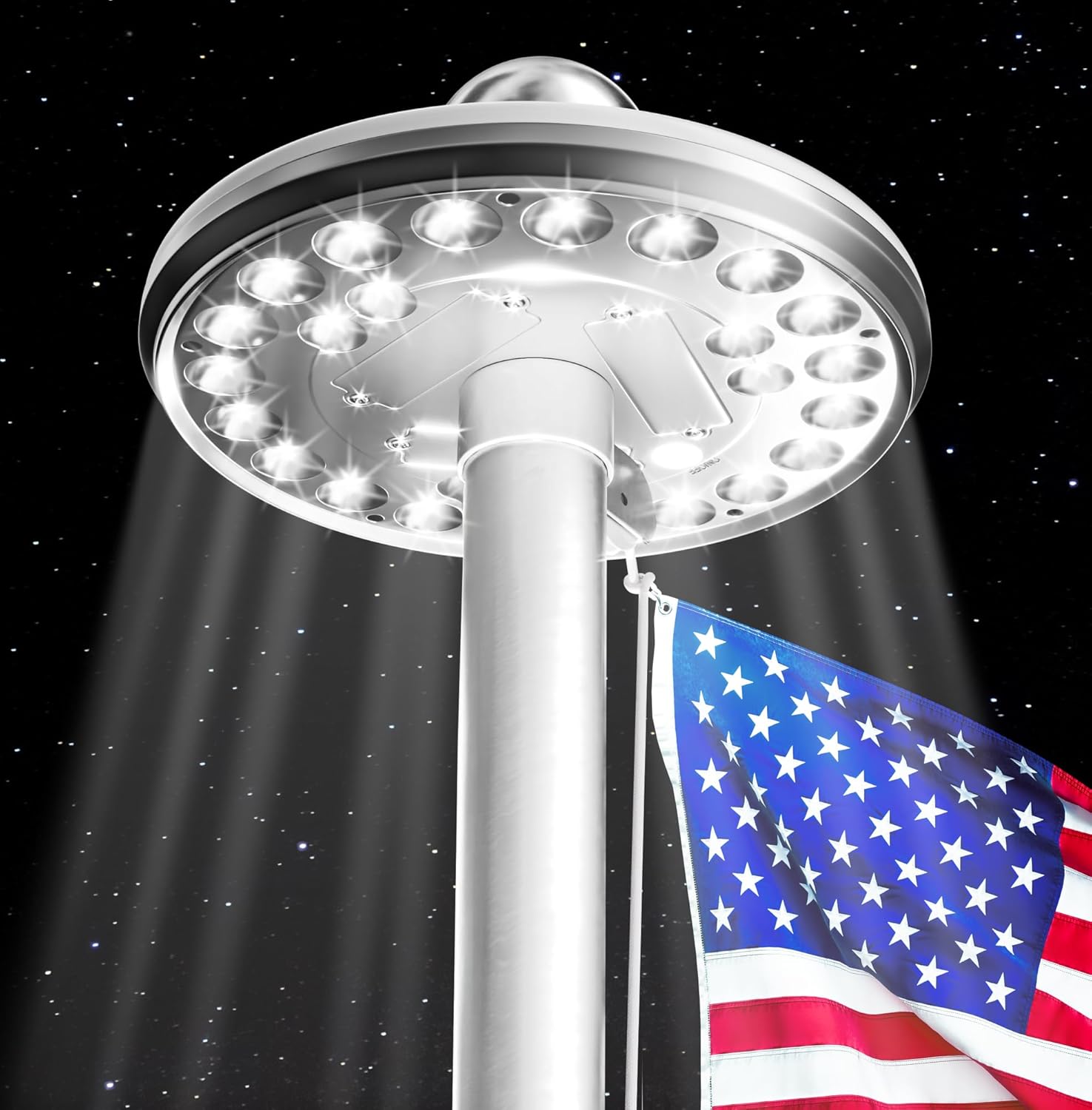 Deluxe Solar Powered Flag Pole Light - 1300 Lumen Brightness