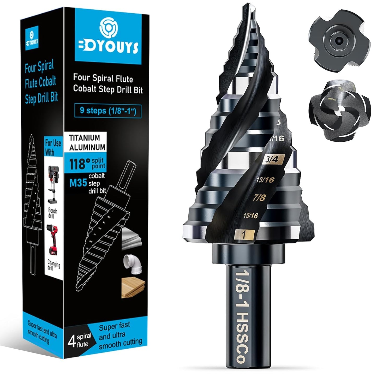M35 Step Drill Bit Set: 9 Sizes for Metal, Wood, and Plastic