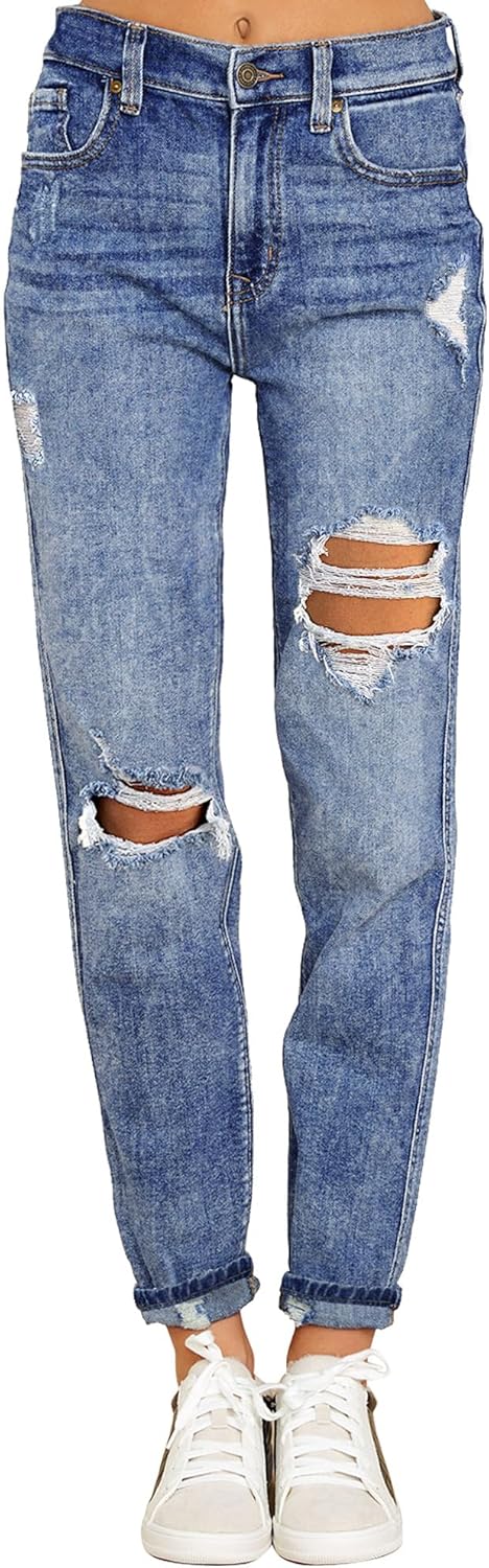 Luvamia Boyfriend Jeans for Women - Stylish High Waisted Denim