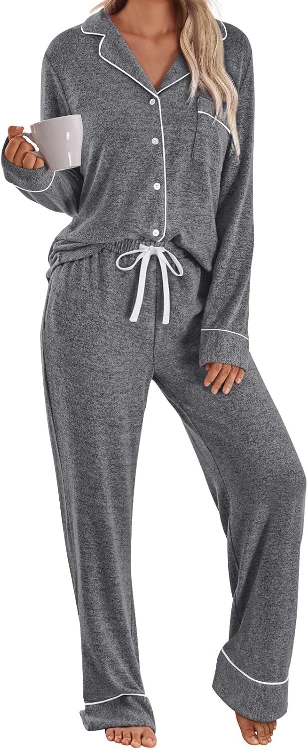 LILLUSORY Womens Pajamas Sets Long Sleeve Lounge Warm Sleepwear