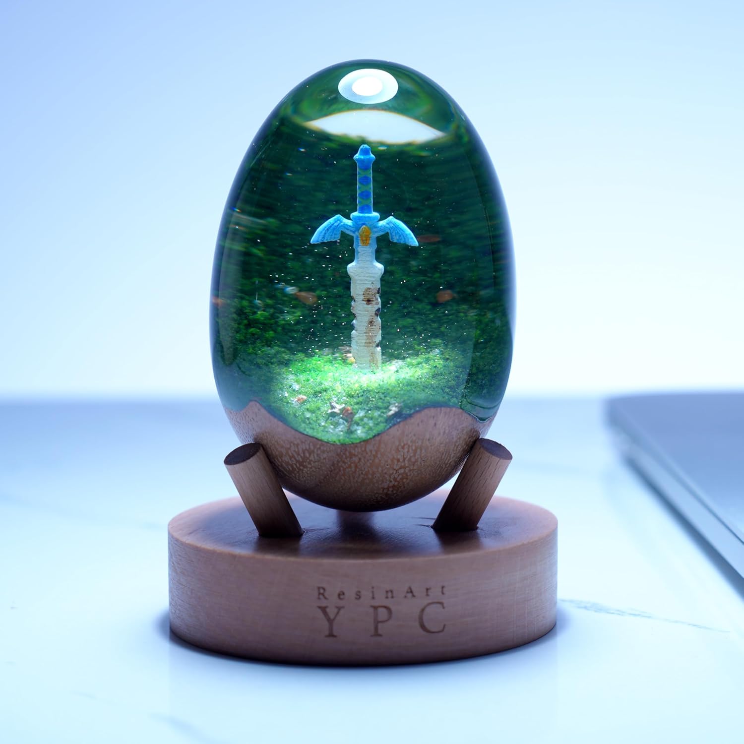 Rusty Master Sword Wood Egg Resin Sculpture for Fantasy Decor