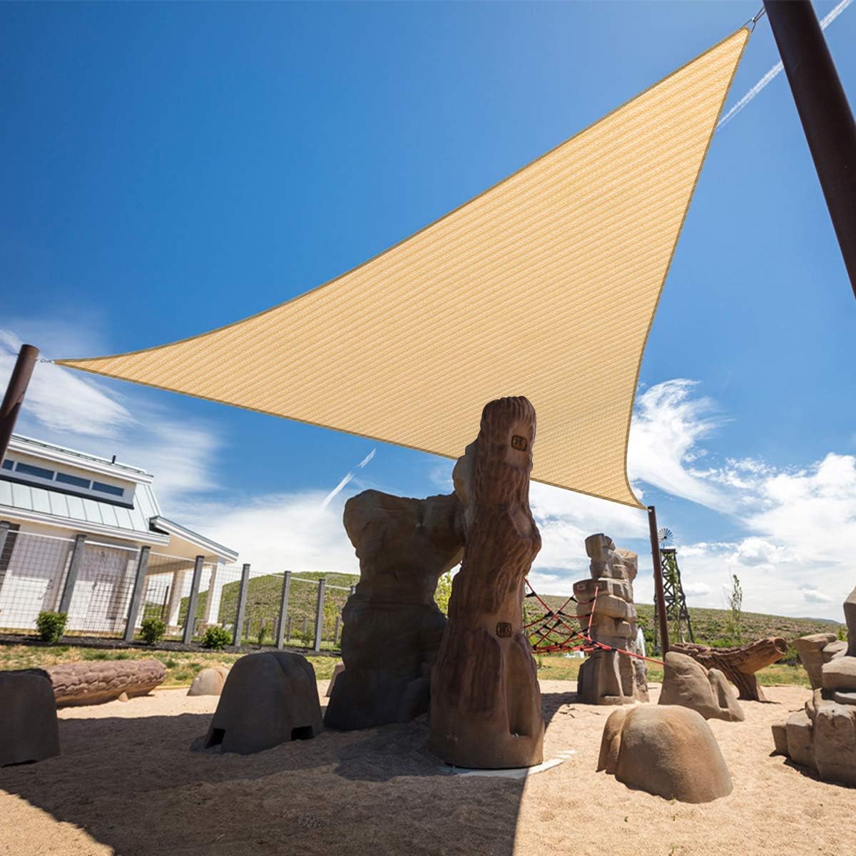 9ft x 9ft x 13ft Beige Sun Shade Sail Triangle Canopy for Outdoors