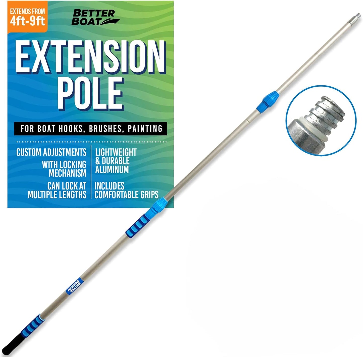 Extension Pole for Long Reach Tasks - Telescoping Rod 4-9 ft
