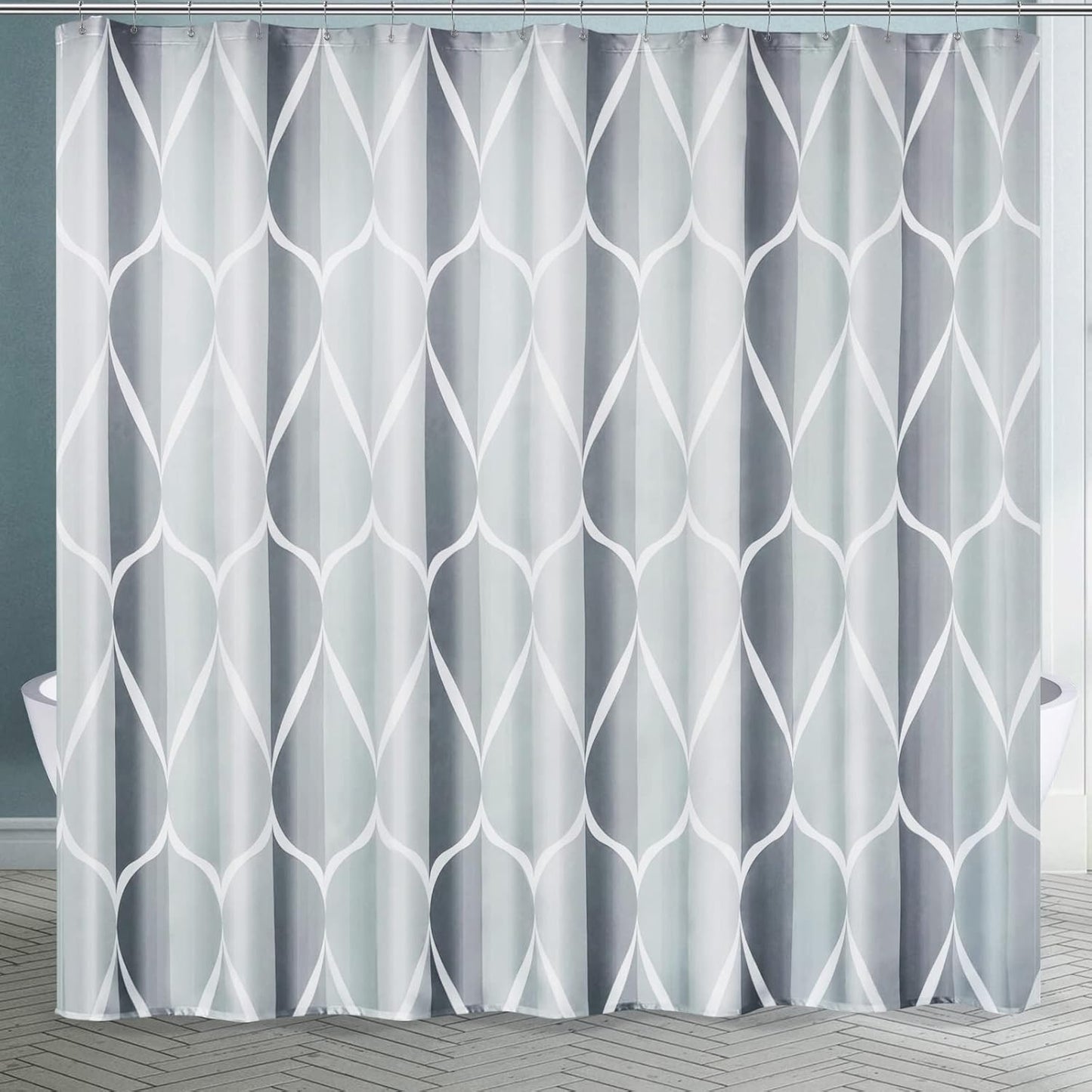 Geometric Extra Wide Shower Curtain Set for Stylish Bathrooms