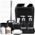 Black Bathroom Accessories Set - 10 Piece Bath Set with Trash Can