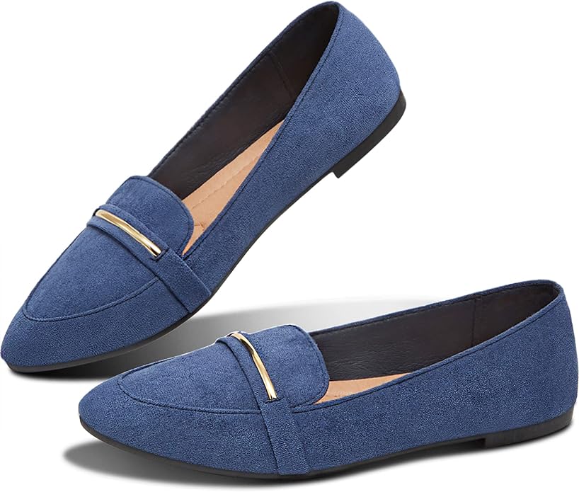 Obtaom Women's Pointy Toe Loafer Flat Comfortable Work Shoes