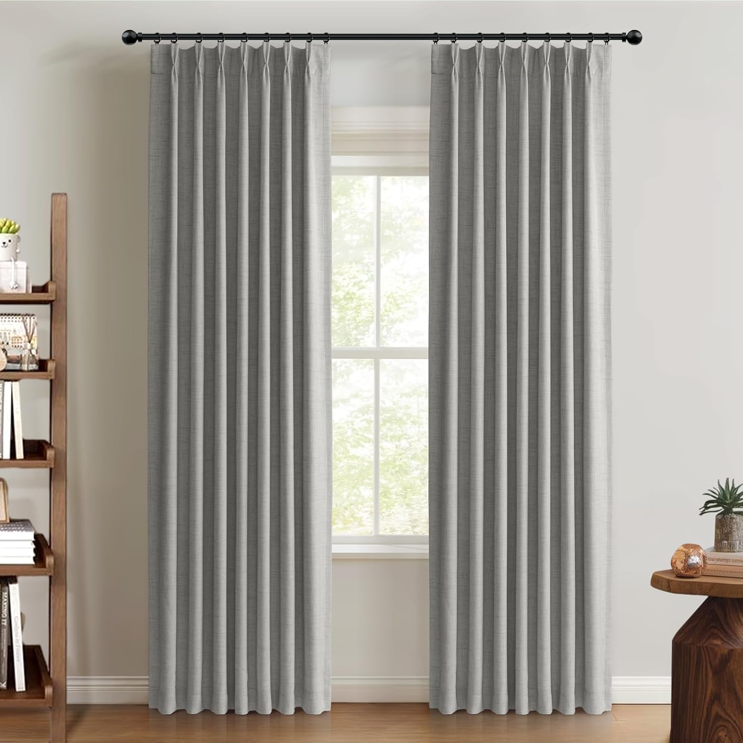 100% Blackout Shield Linen Look Textured Pinch Pleated Curtains