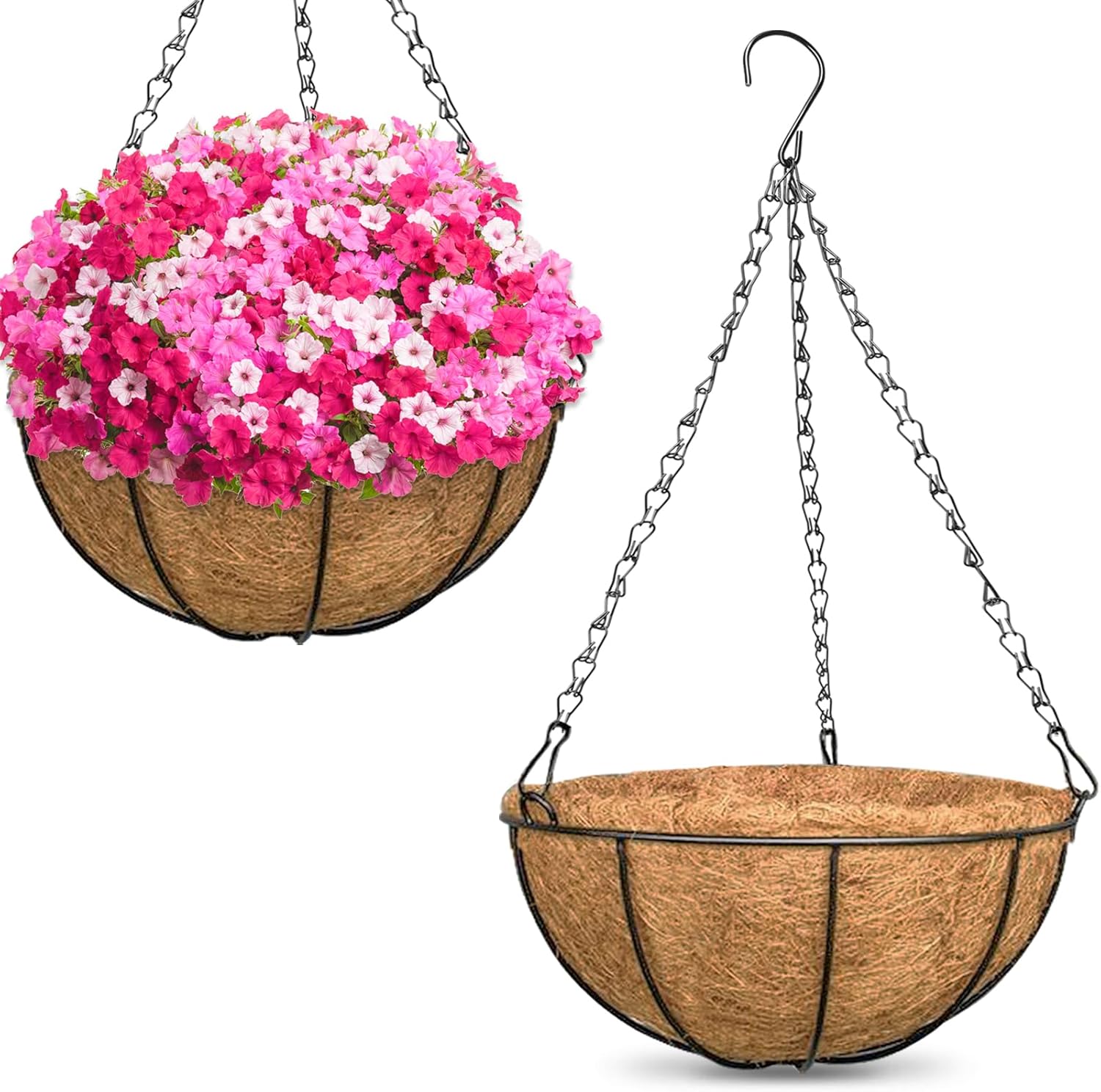 16 Inch Large Hanging Baskets for Plants Outdoor - 2 Pack