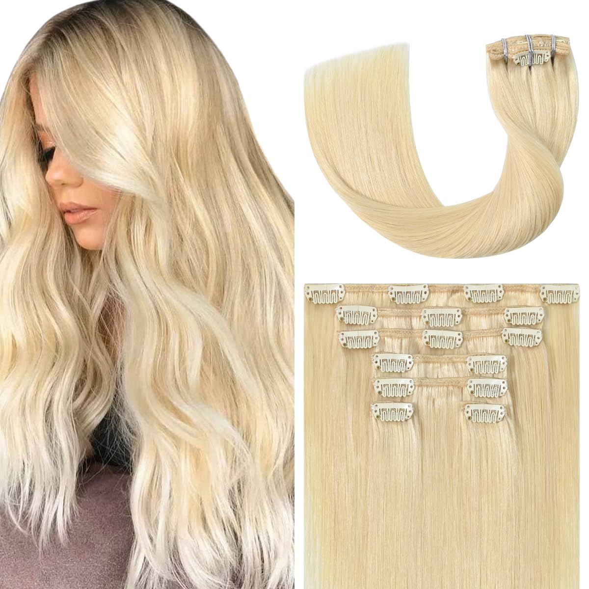 Platinum Blonde Clip in Hair Extensions for Effortless Style