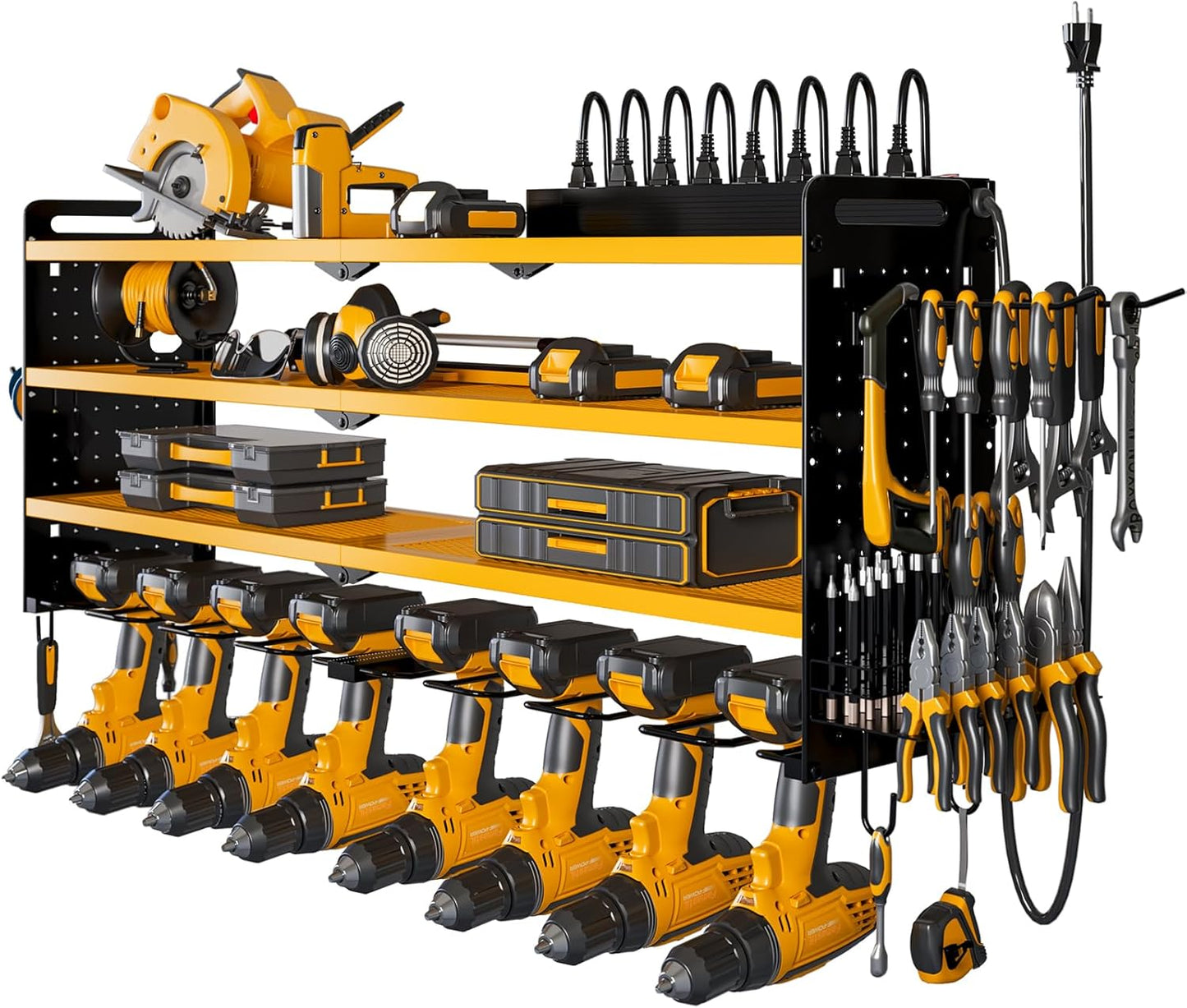 Power Tool Organizer Wall Mount with Charging Station and Storage