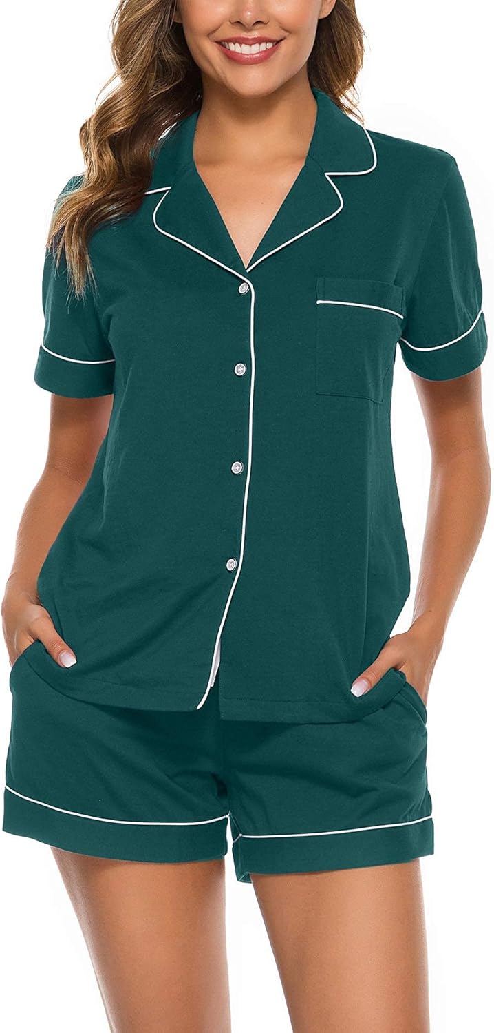 COLORFULLEAF Womens 100% Cotton Pajamas Short Set for Summer