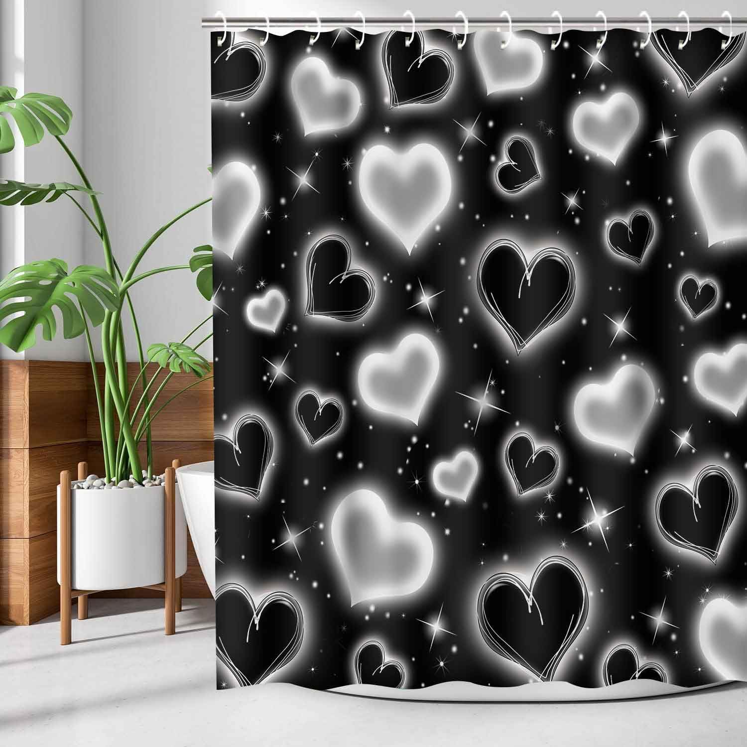 Glitter Heart Valentine's Day Shower Curtain - Simsant